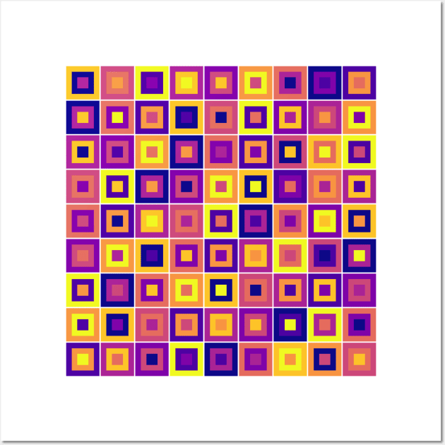 Abstract Square Geometric | Pop Fashion Modern Fusion Layered Blue Red Yellow Regular Wall Art by aRtVerse
